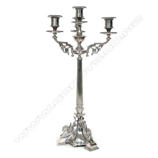 A Victorian silver plate candelabra,