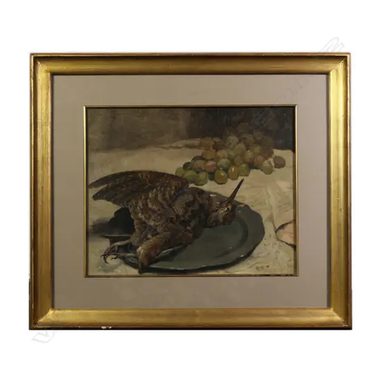 Oswald Poreau (Belgium 1877-1955), Nature Morte, snipe and grapes,