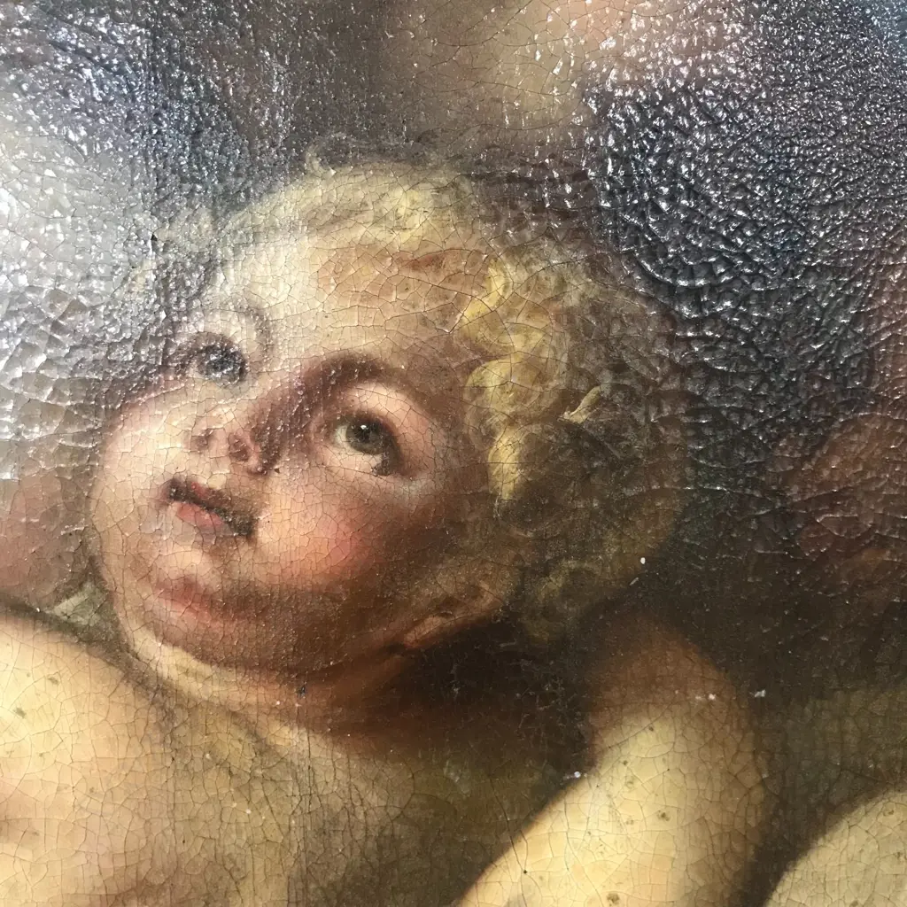 19thC artist unknown, Exterior garden scene, a mother with three young children, Image 1++