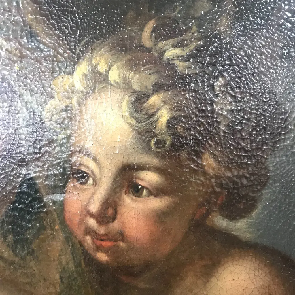 19thC artist unknown, Exterior garden scene, a mother with three young children, Image 1++