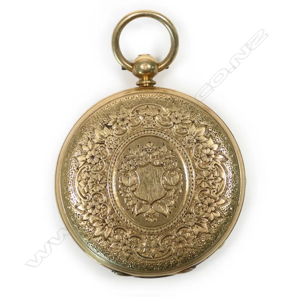 A 19thC 18ct gold cased open face pocket watch, Image 1++