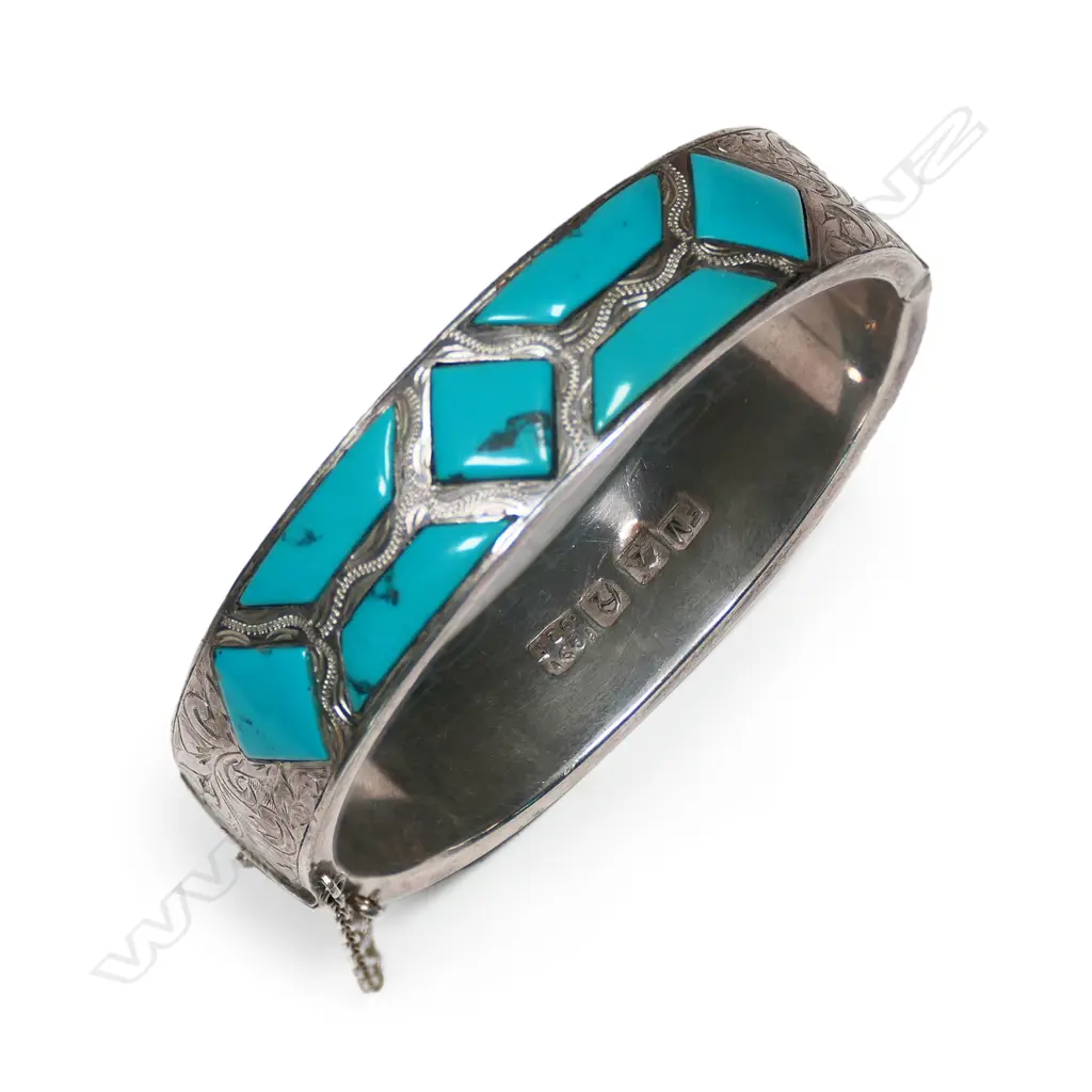 Fred Money silver and turquoise hinged bangle, Image 1++