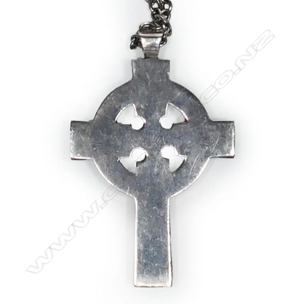 #Fred Money silver Celtic cross on chain Image 1++