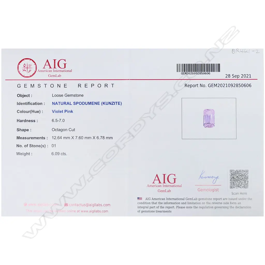 An unset 6.09ct.kunzite gemstone, Image 1++