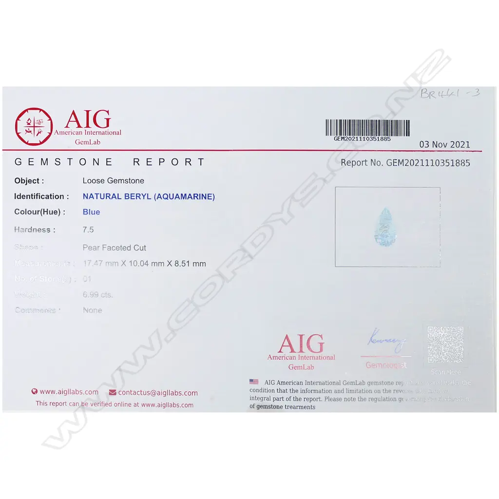 An unset 6.99ct.aquamarine gemstone, Image 1++