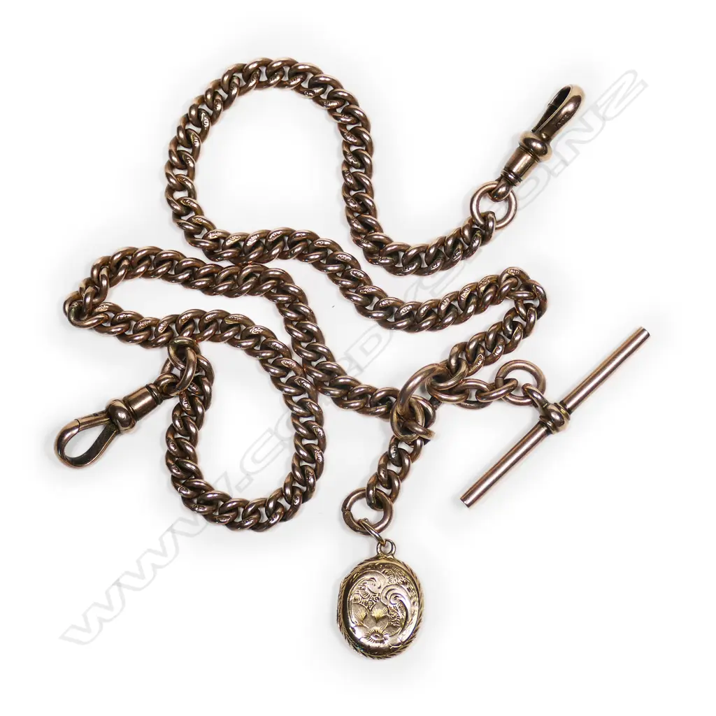 An Edwardian 9ct rose gold fob chain, Image 1++