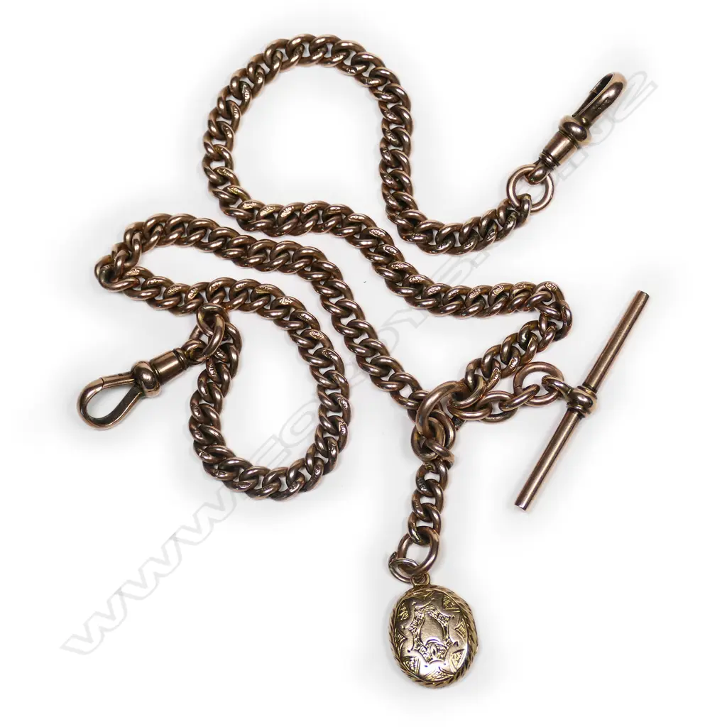An Edwardian 9ct rose gold fob chain, Image 1++