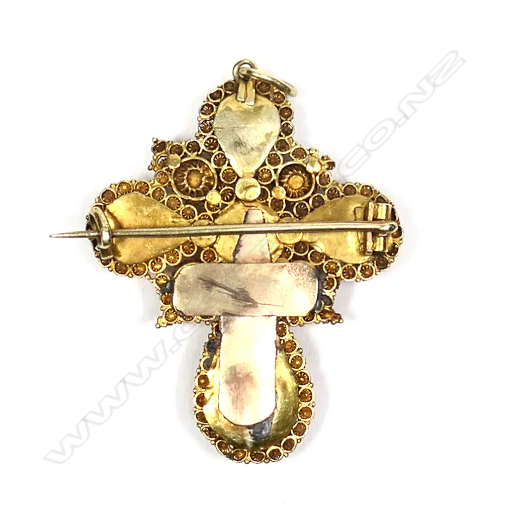 A 19thC, 22ct gold cross pendant brooch, Image 1++