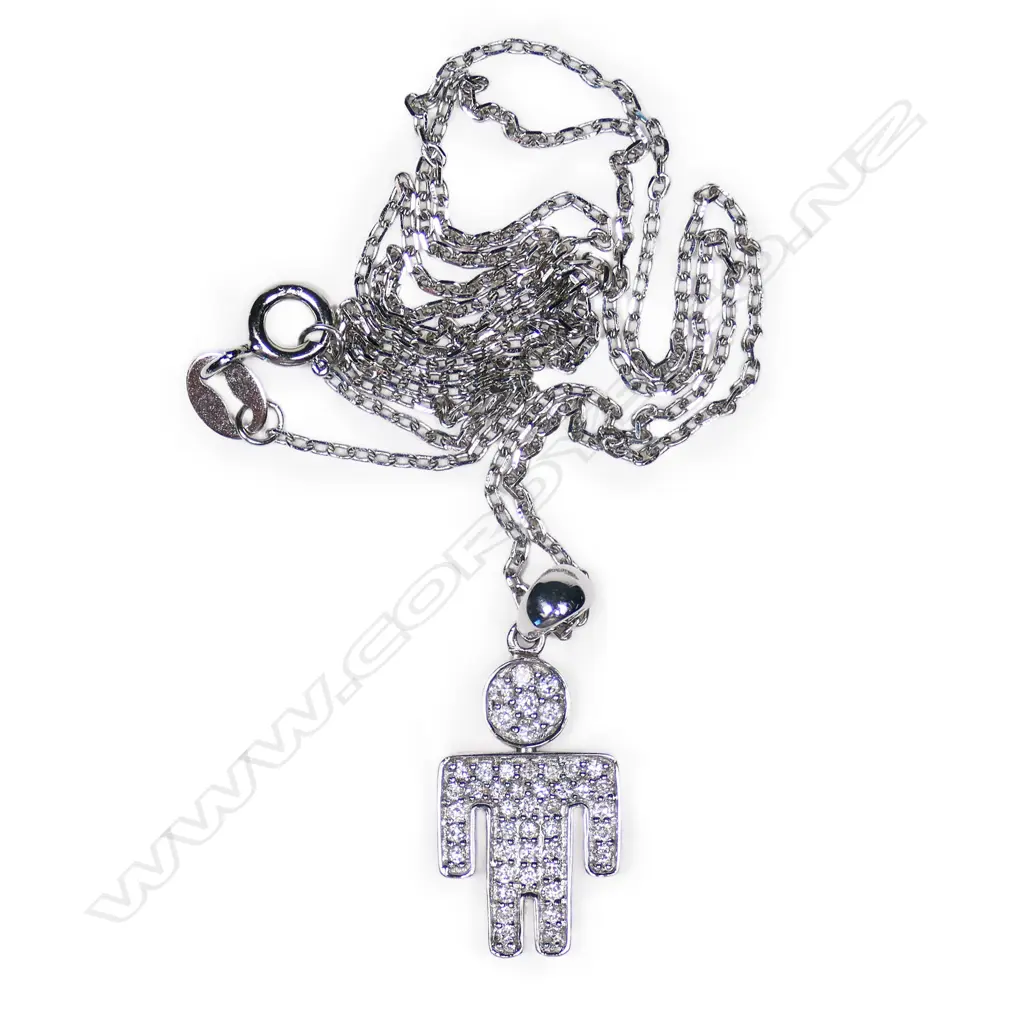 An 18ct white gold and diamond figured pendant, Image 1++