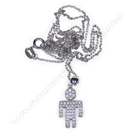 An 18ct white gold and diamond figured pendant,