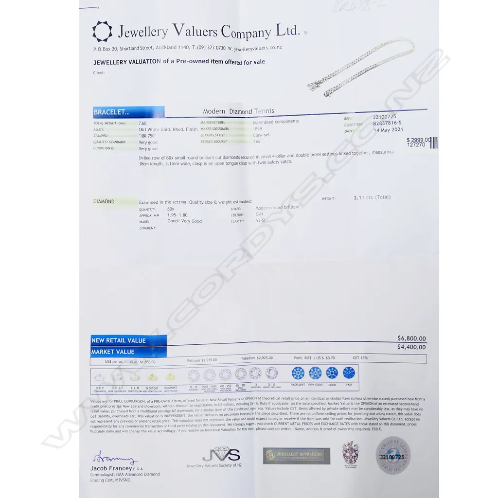 An 18ct white gold and diamond tennis bracelet Image 1++