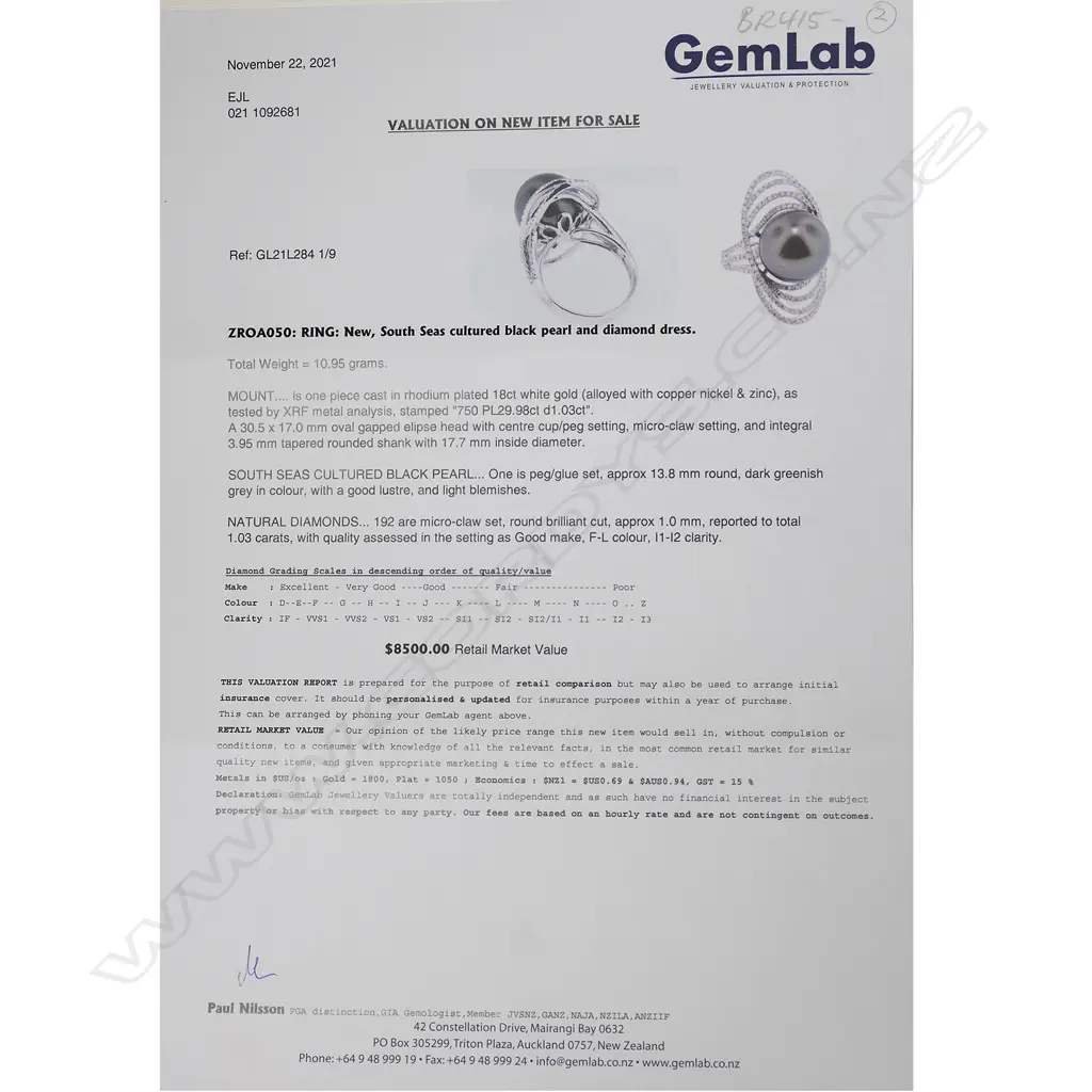 An 18ct white gold large black pearl and diamond ring, Image 1++