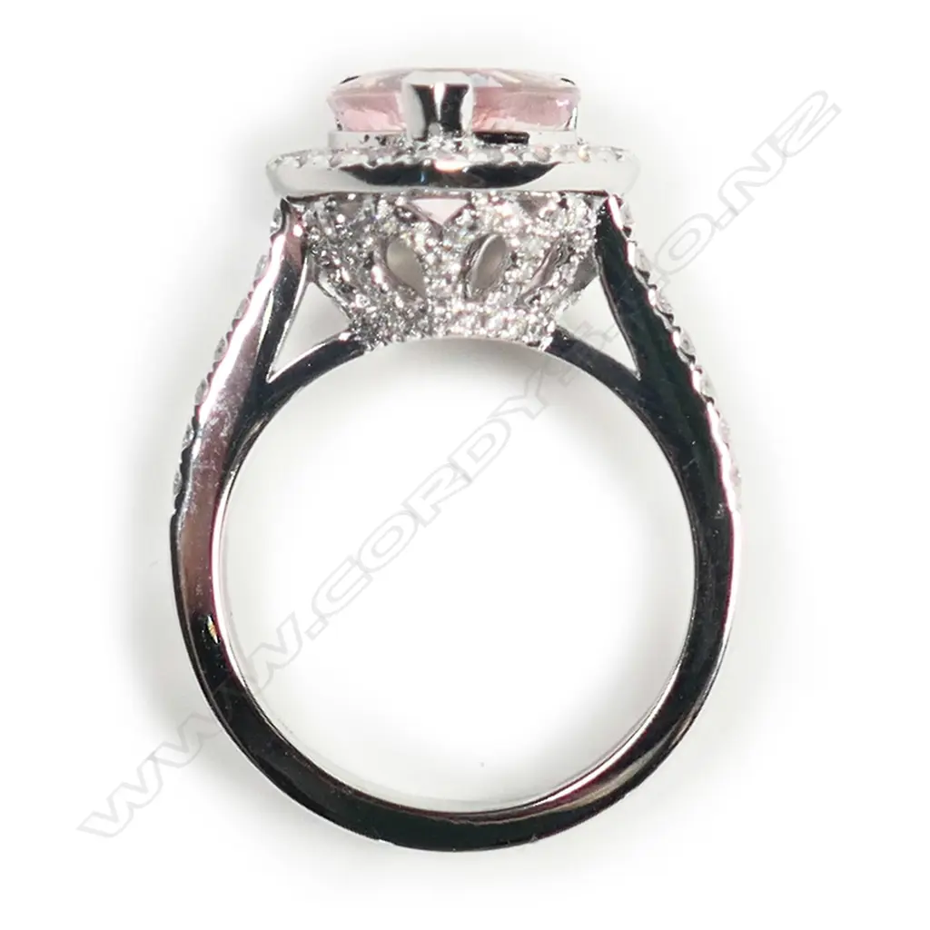 An 18ct white gold morganite and diamond cluster ring, Image 1++