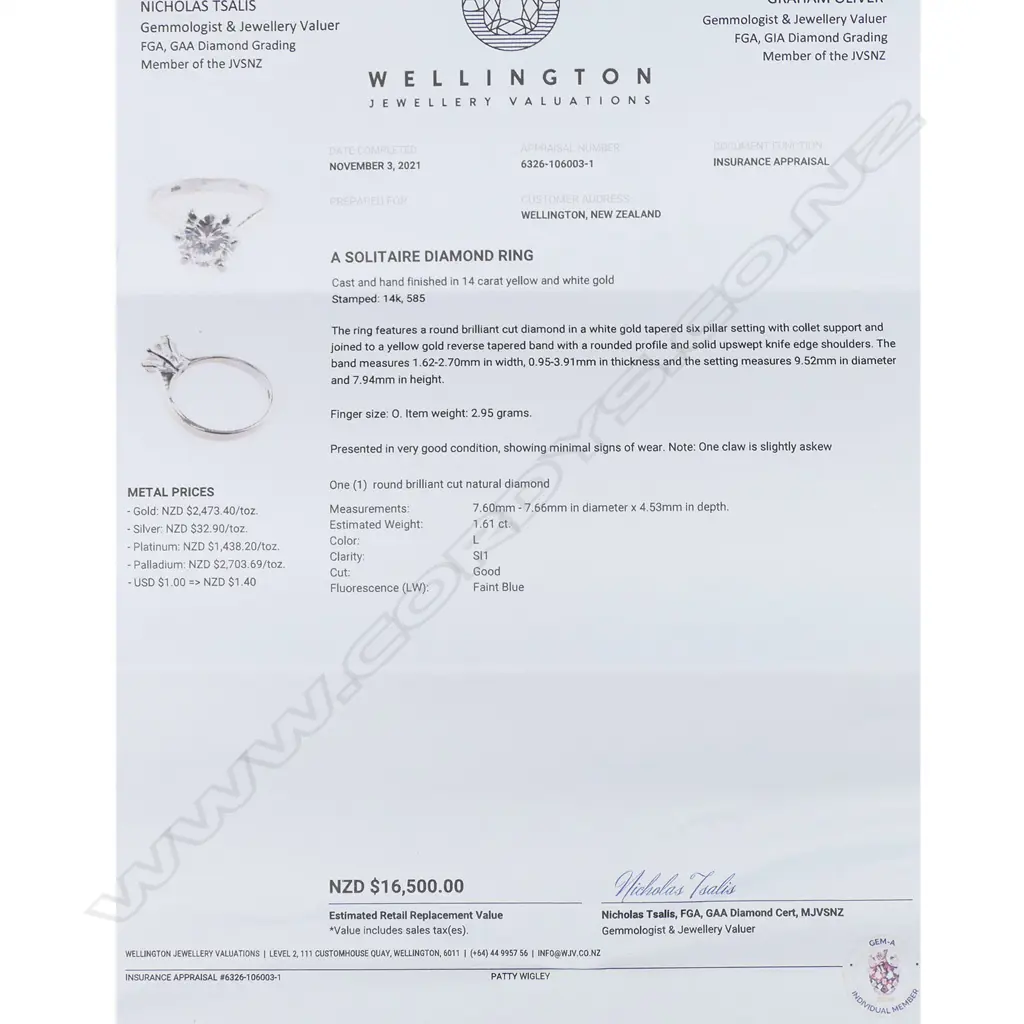 A 1.61ct diamond solitaire ring, Image 1++