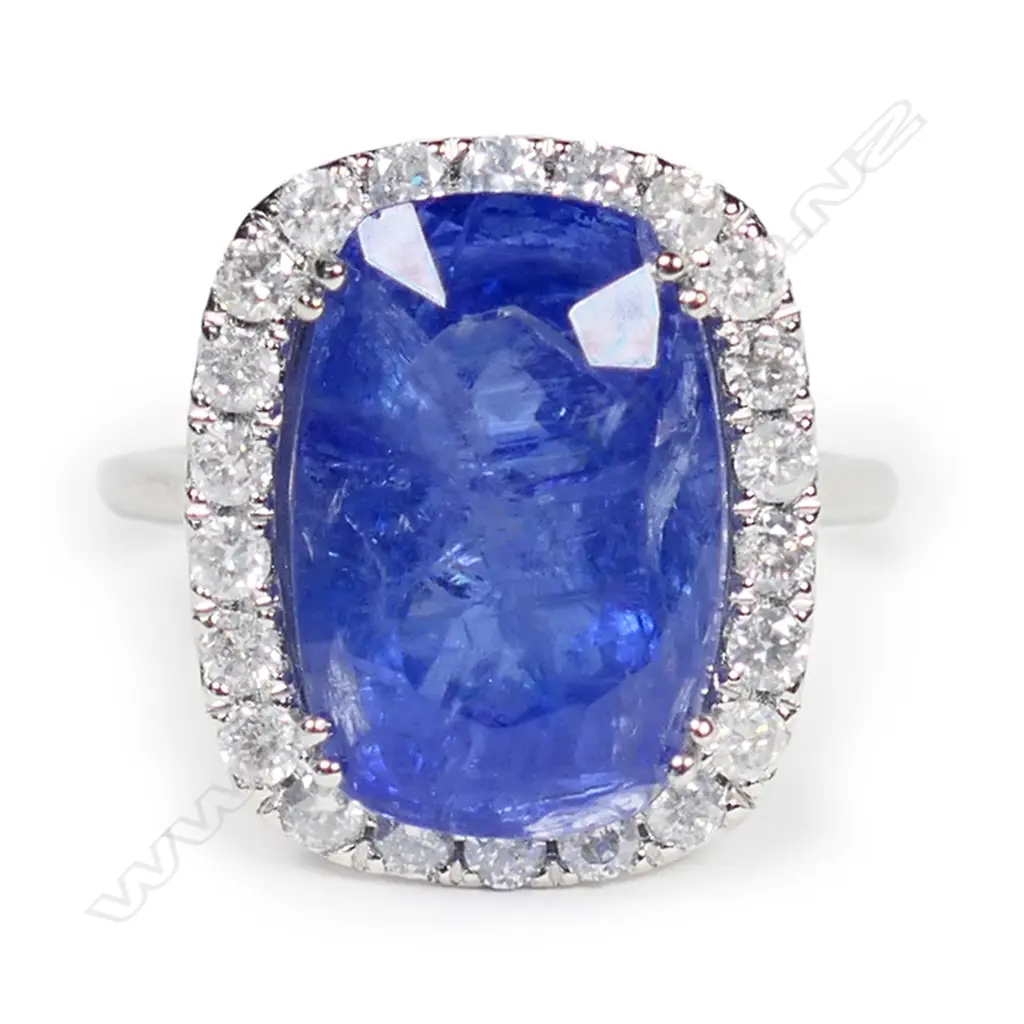 A 14ct white gold, tanzanite and diamond cocktail ring, Image 1++