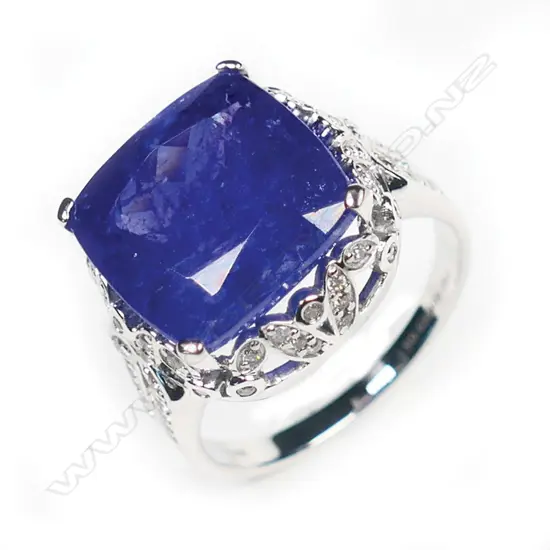 A 14ct white gold, tanzanite and diamond dress ring,