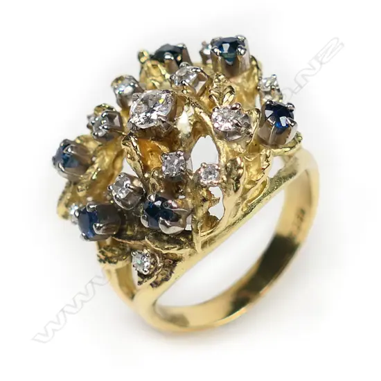 A retro 18ct gold sapphire and diamond cocktail ring,