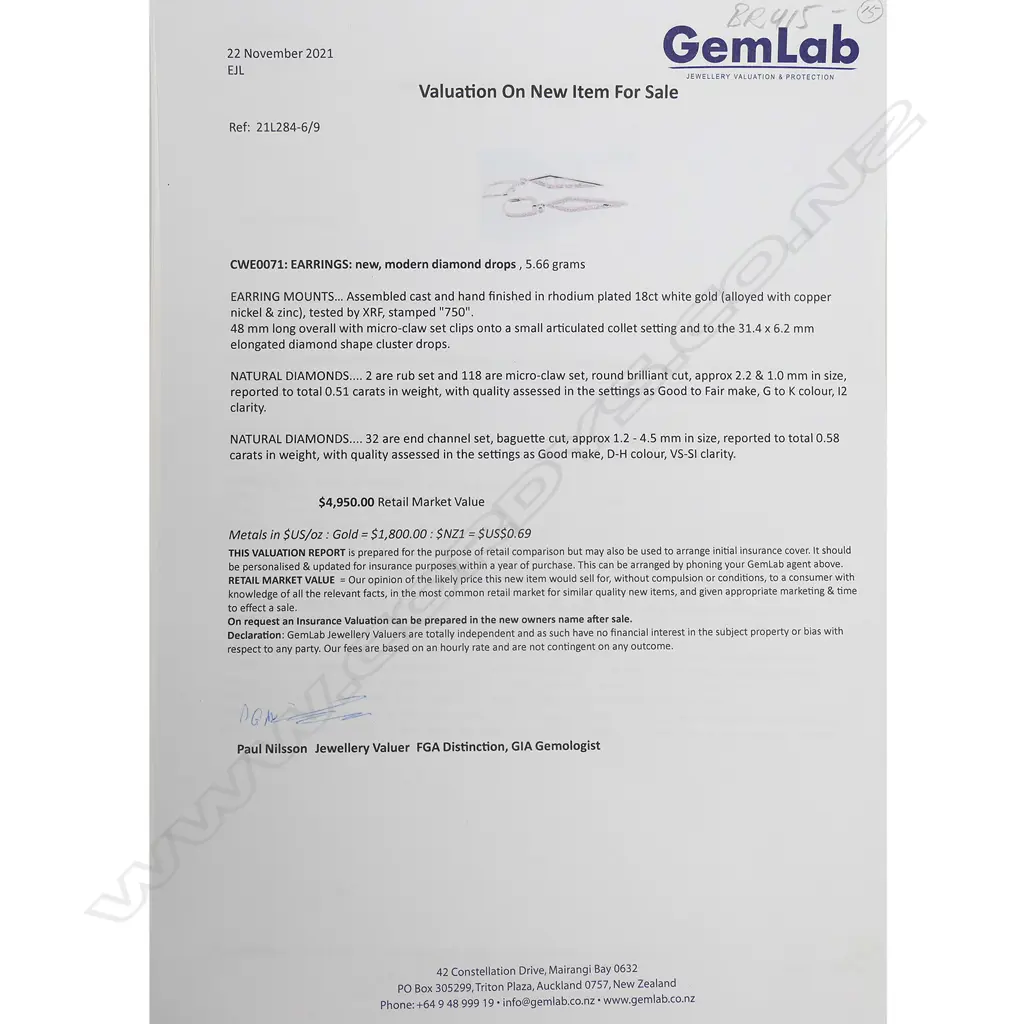 A pair of 18ct white gold and diamond drop earrings, Image 1++