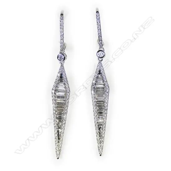 A pair of 18ct white gold and diamond drop earrings,