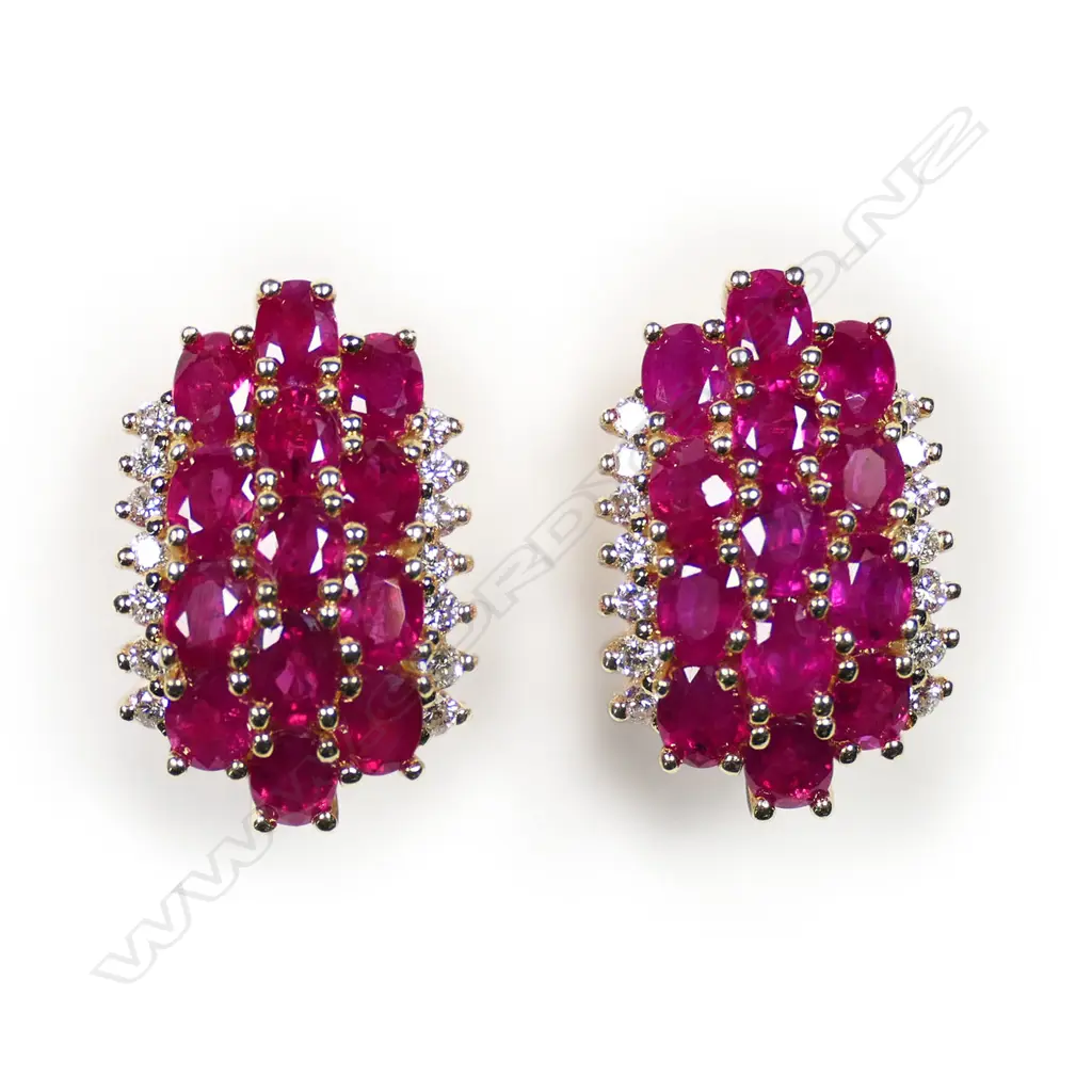 A pair of 14ct gold ruby and diamond earrings, Image 1++