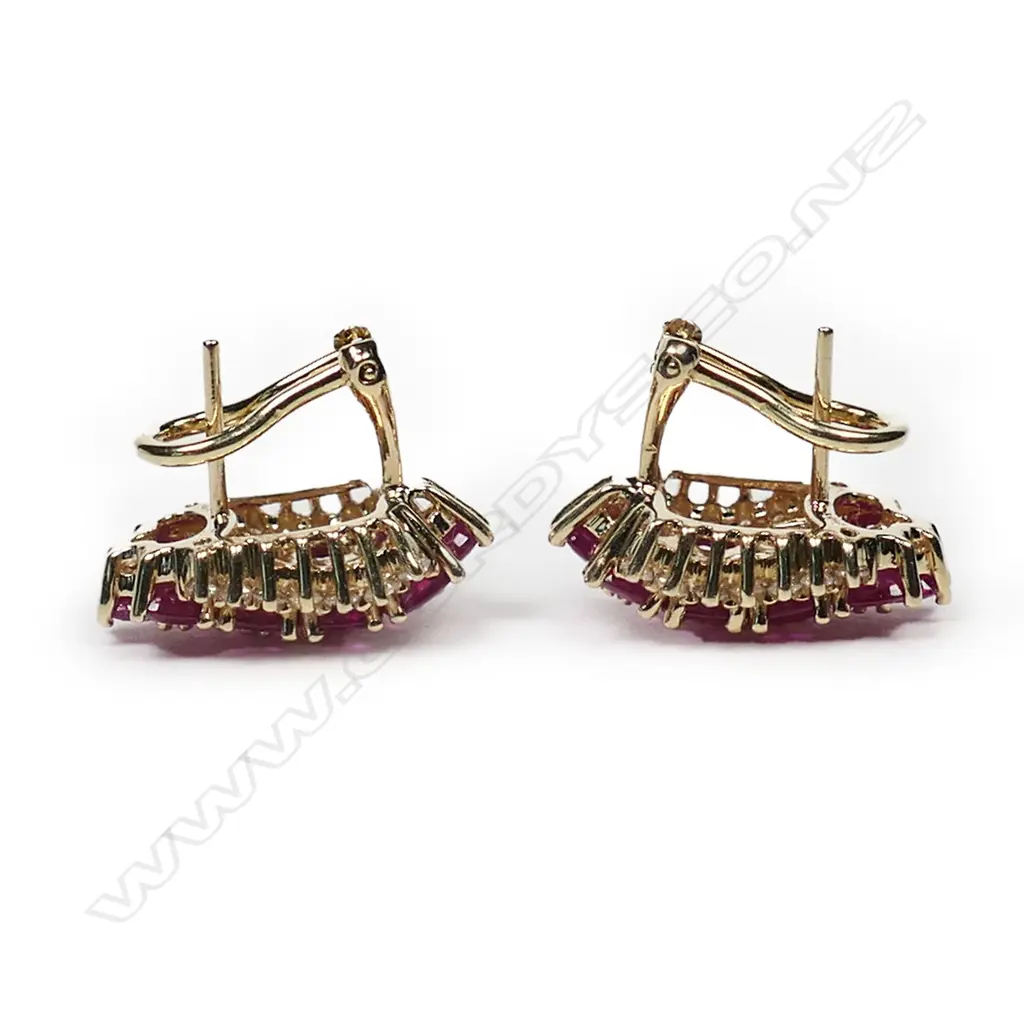 A pair of 14ct gold ruby and diamond earrings, Image 1++