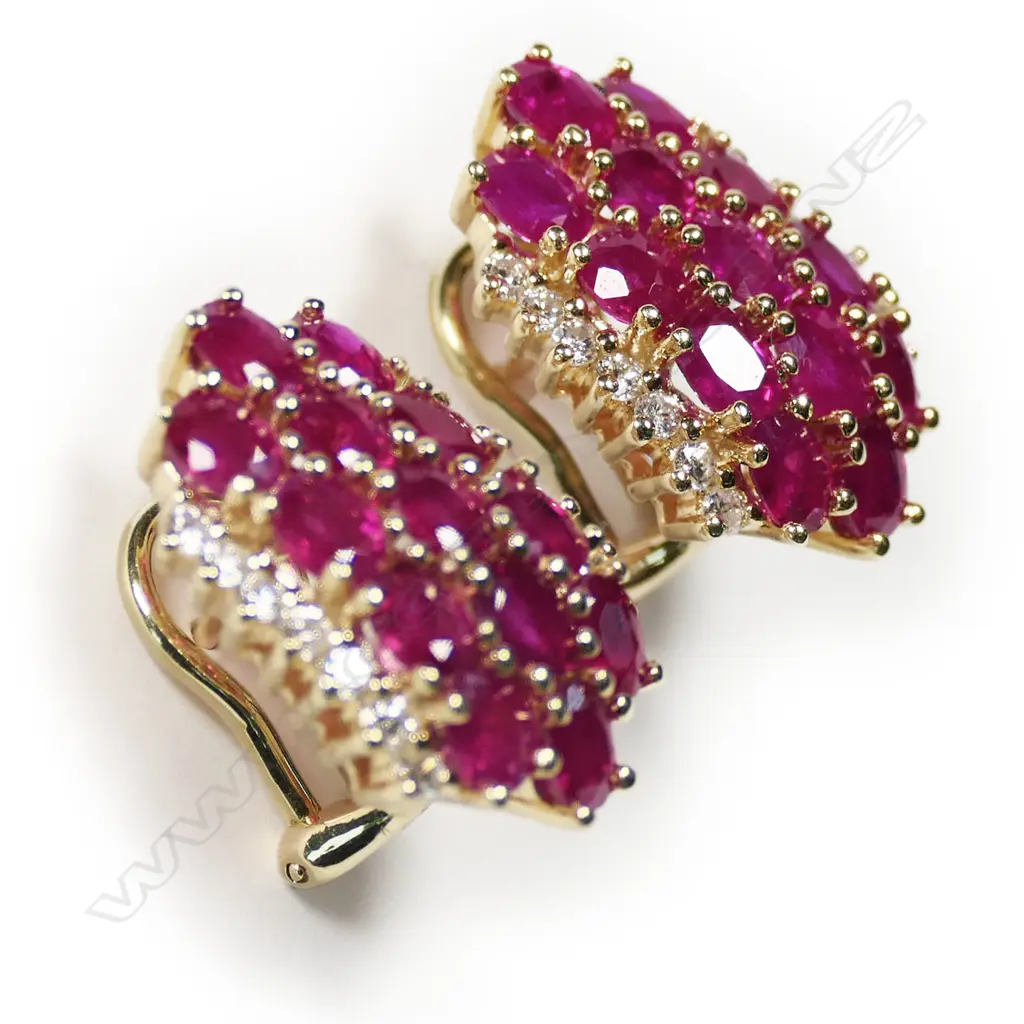 A pair of 14ct gold ruby and diamond earrings, Image 1++