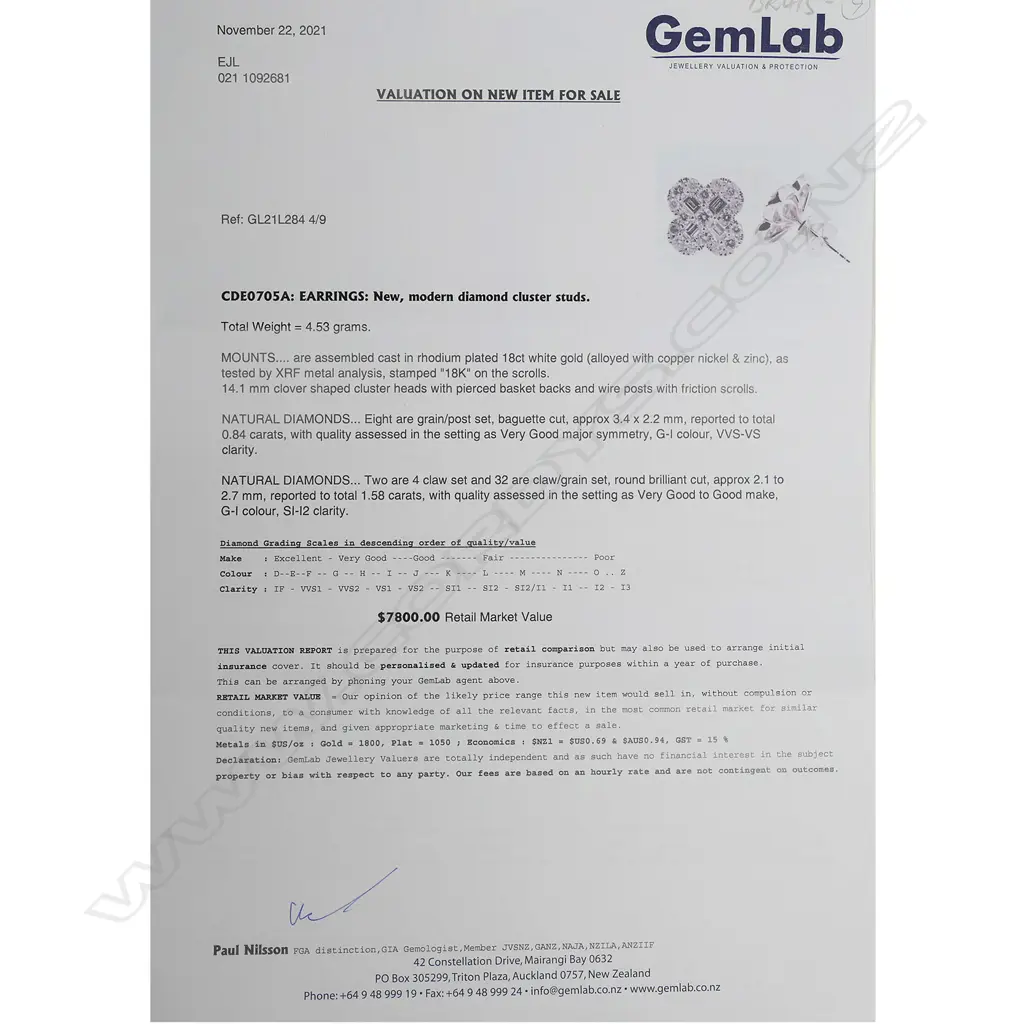 A pair of 18ct white gold and diamond earrings, Image 1++