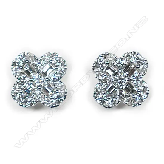 A pair of 18ct white gold and diamond earrings,