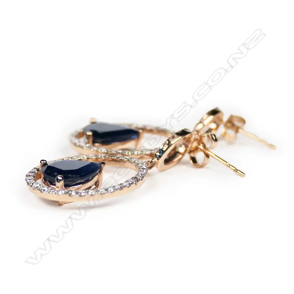 A pair of 14ct rose gold sapphire and diamond hoop drop earrings, Image 1++