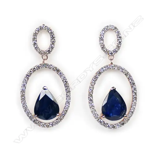A pair of 14ct rose gold sapphire and diamond hoop drop earrings,