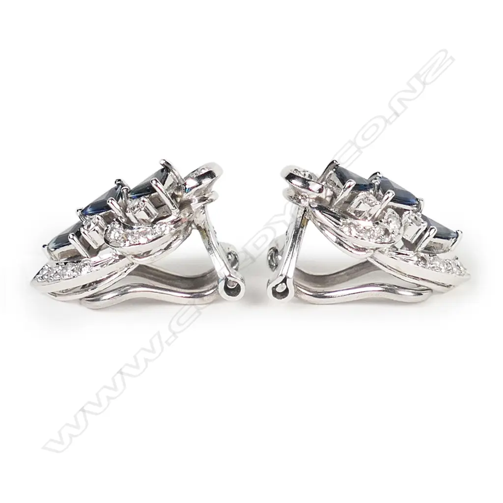 A pair of 18ct white gold sapphire and diamond earrings, Image 1++