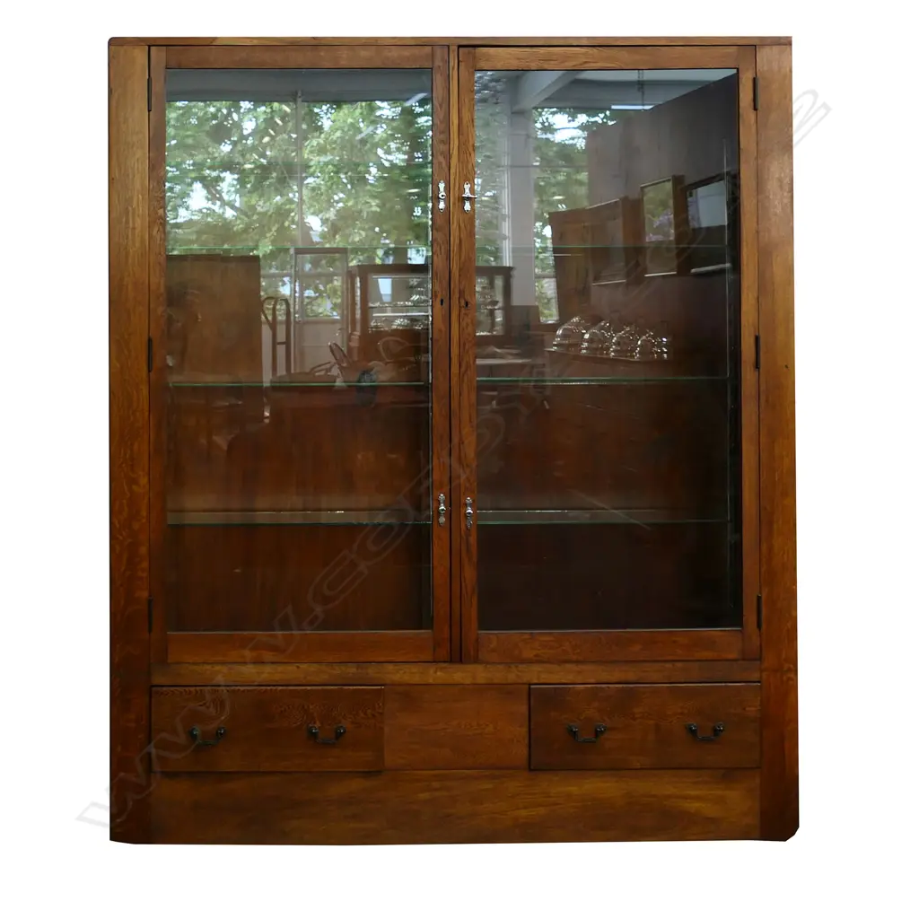 A 1920's large oak, glazed shop display cabinet, Image 1++