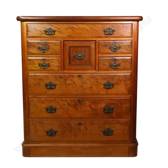 A colonial mottled kauri scotch chest,