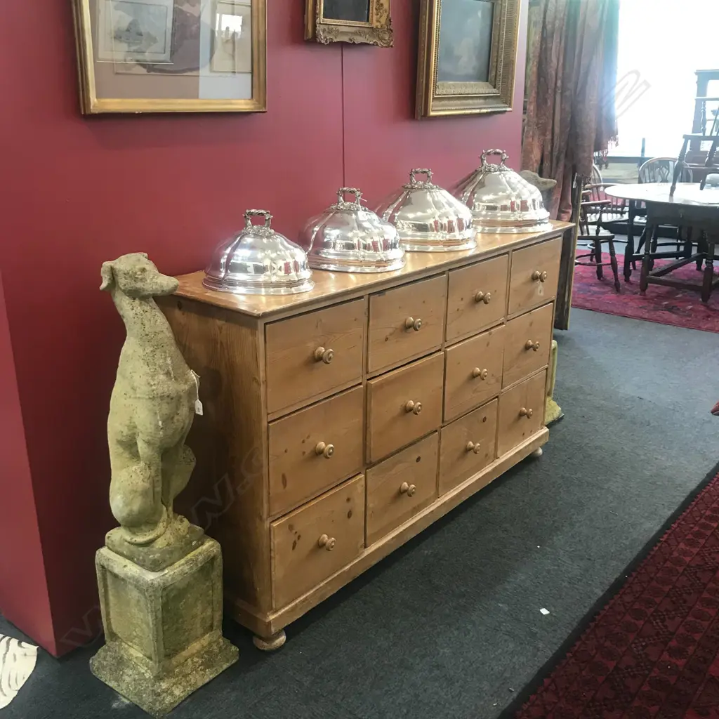 A grandly proportioned, pine multi drawer housekeeper’s chest of twelve drawers, Image 1++