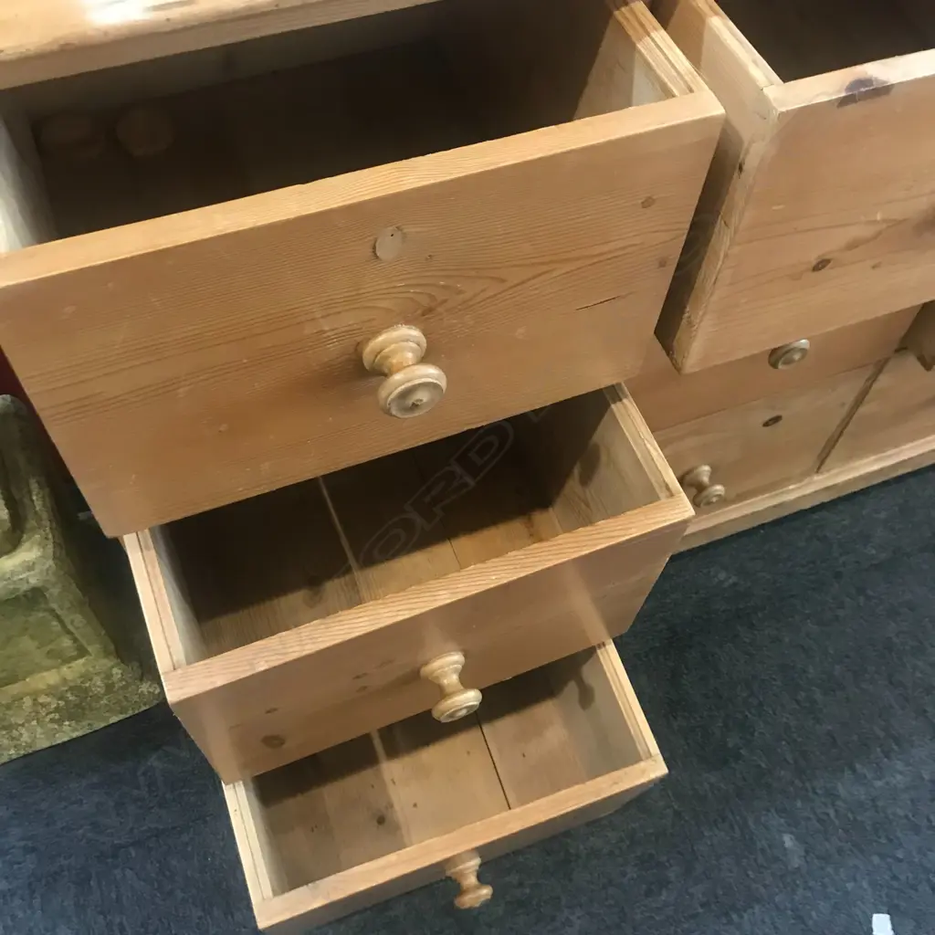 A grandly proportioned, pine multi drawer housekeeper’s chest of twelve drawers, Image 1++