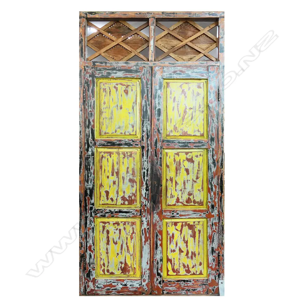 A large pair of vintage Indonesian hardwood entrance doors in frame Image 1++