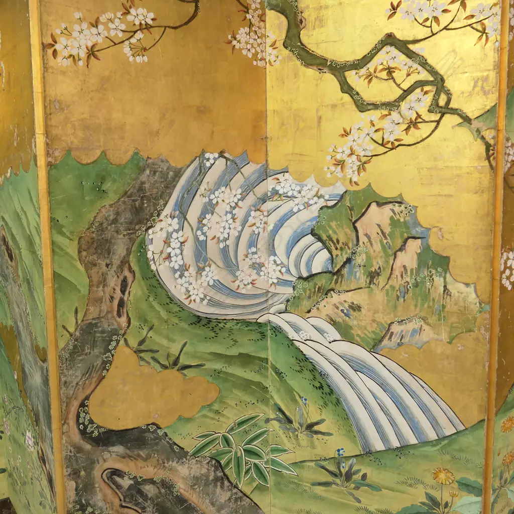 A large Japanese 19thC six panel screen, Image 1++