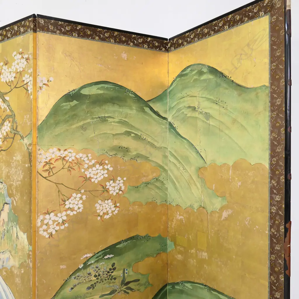 A large Japanese 19thC six panel screen, Image 1++