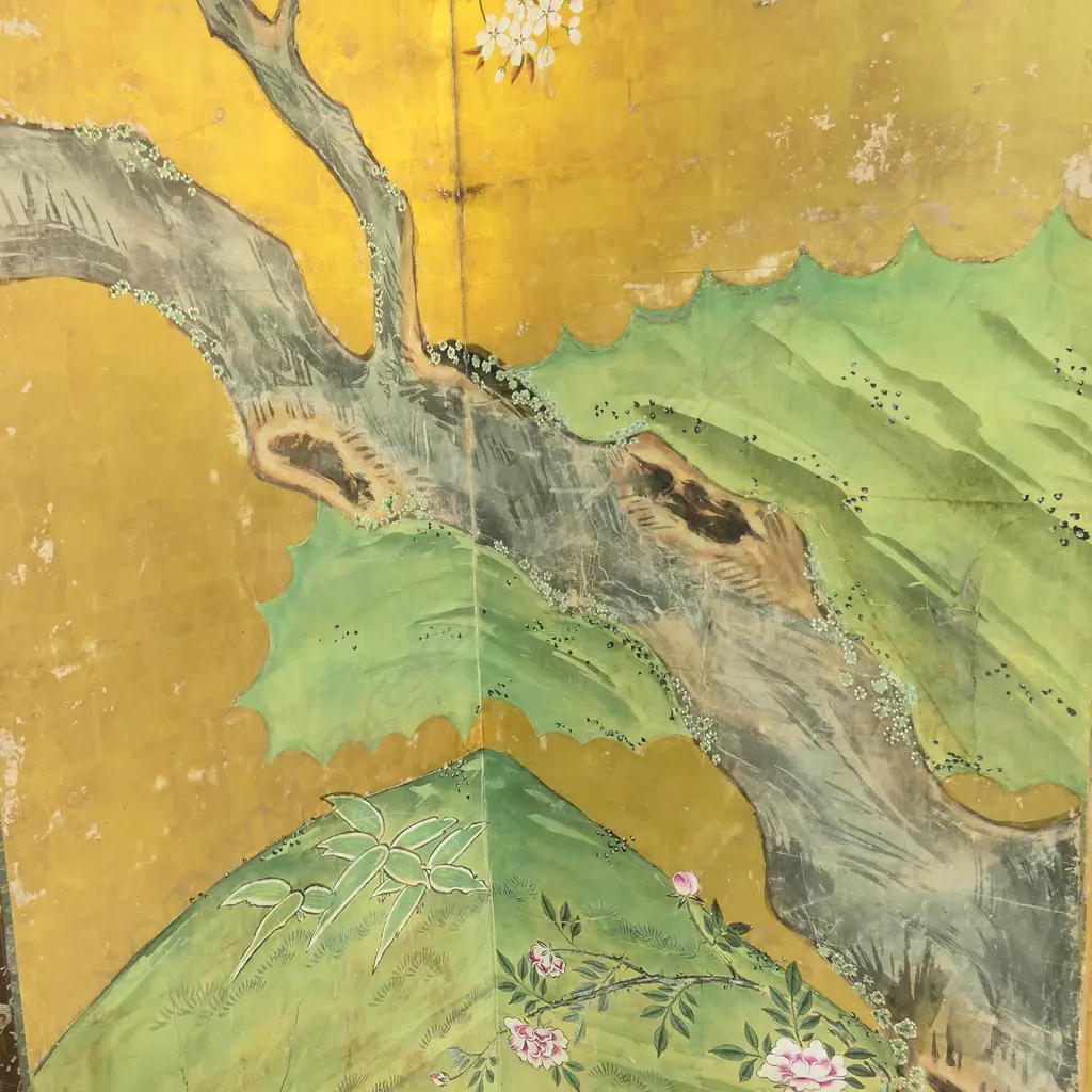 A large Japanese 19thC six panel screen, Image 1++