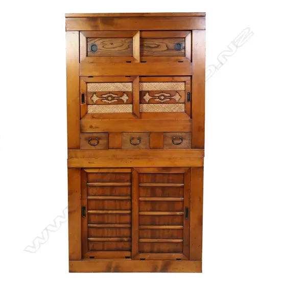 A Japanese tall two-section cabinet,