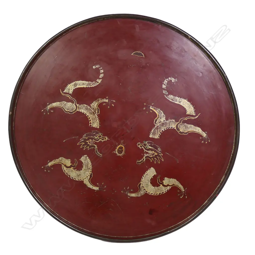 A c.1900 Japanese red lacquer folding base table, Image 1++
