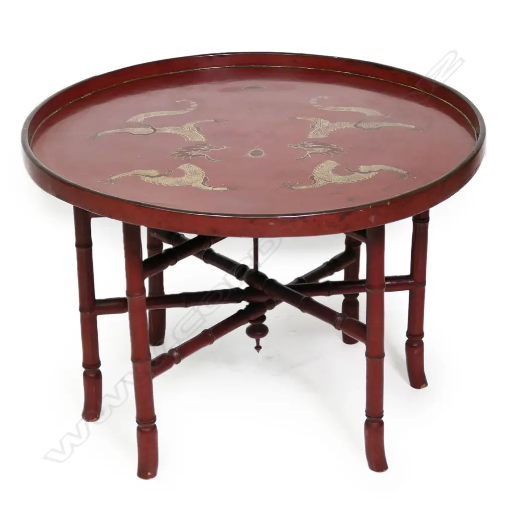 A c.1900 Japanese red lacquer folding base table, Image 1++