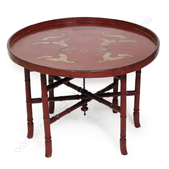 A c.1900 Japanese red lacquer folding base table,