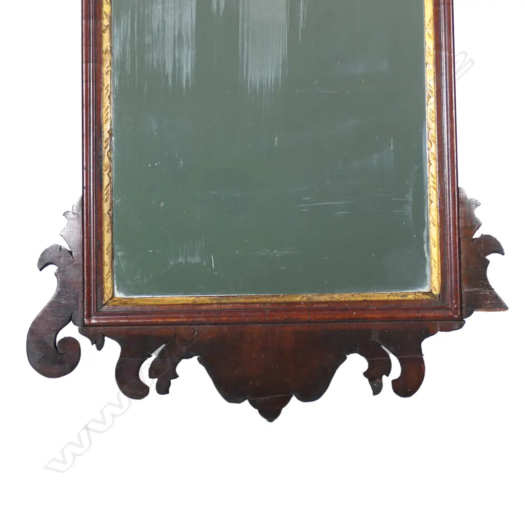 A George III period, mahogany and parcel gilt, fretwork framed wall mirror. Image 1++