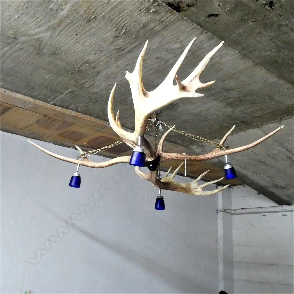 A large four-way deer antler chandelier, with twenty-five points, Image 1++