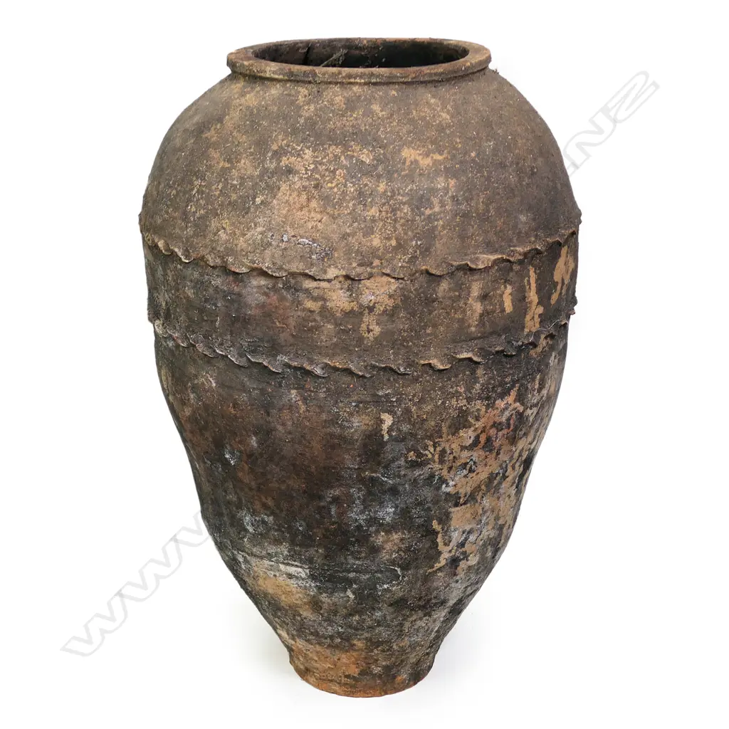 An old European terracotta tall olive oil storage jar, Image 1++