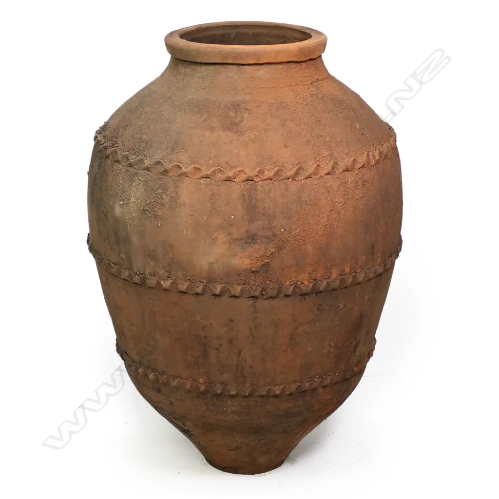 An old European terracotta tall olive oil storage jar, Image 1++