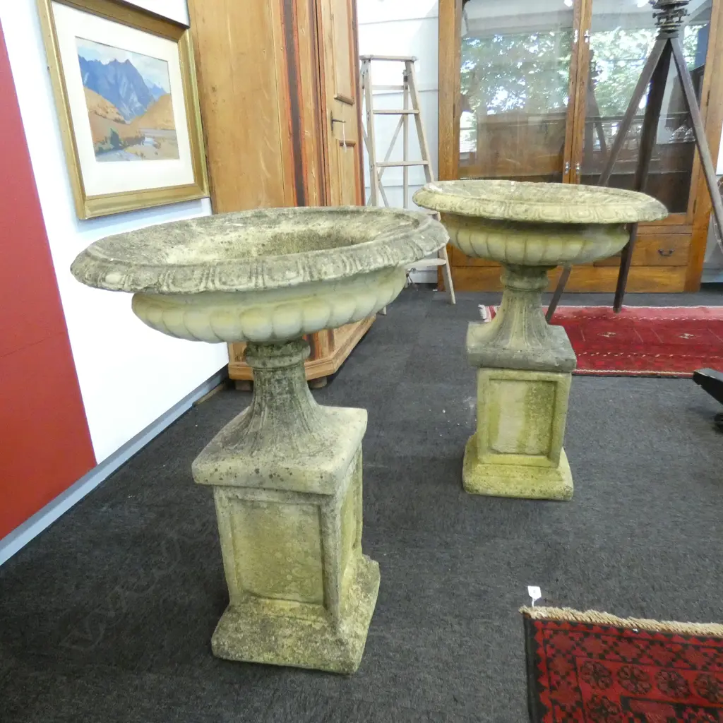 A pair of church stone classical garden "Woodbury' urns, Image 1++