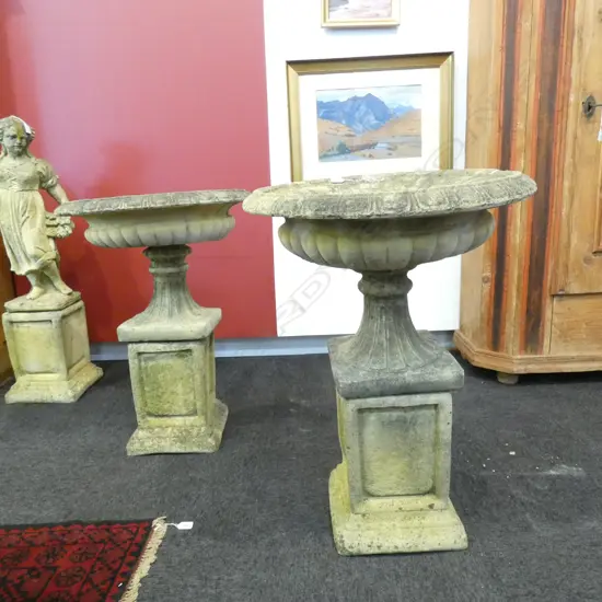 A pair of church stone classical garden "Woodbury' urns,
