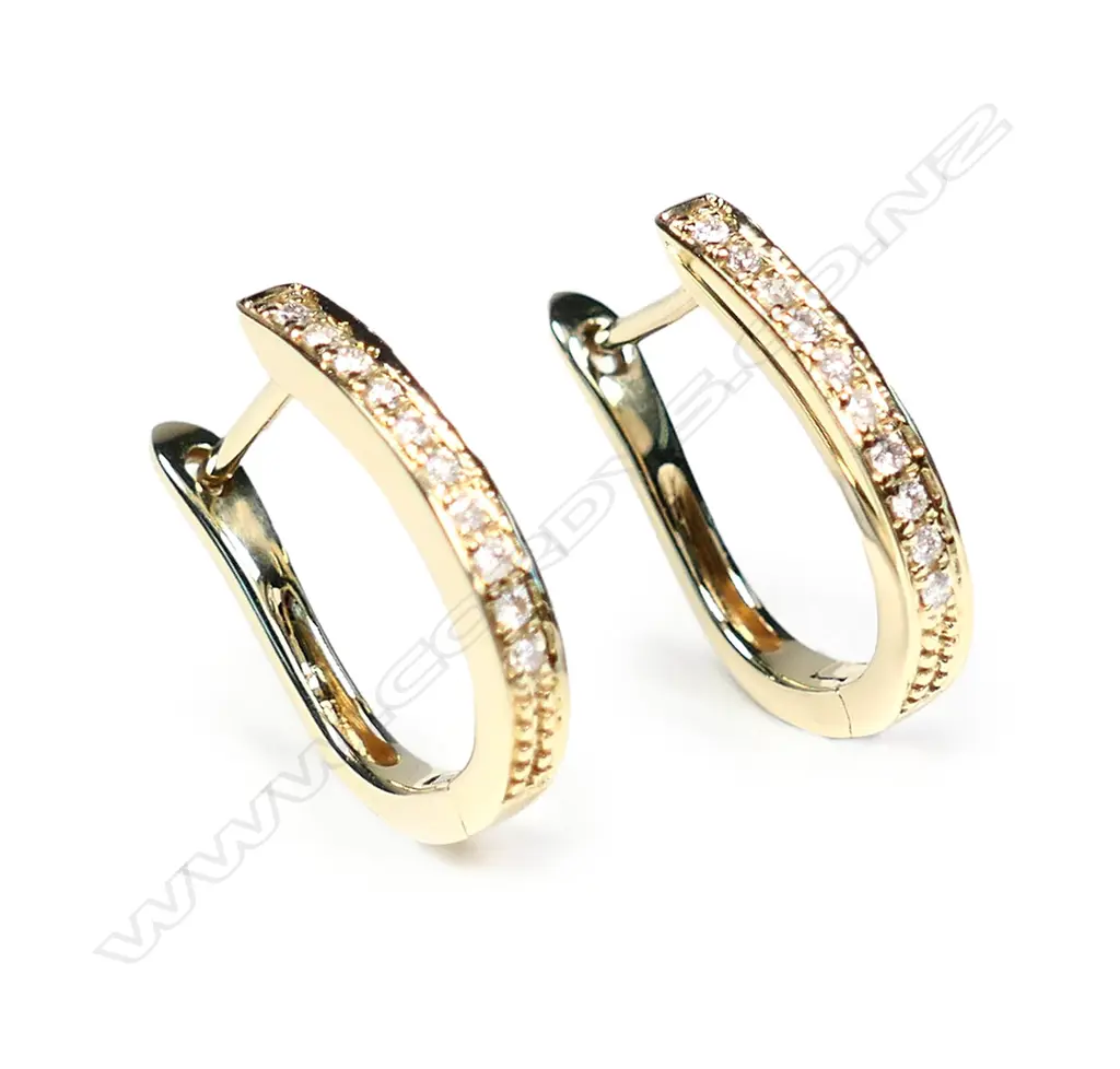A pair of 9ct yellow gold and diamond hoop earrings Image 1++